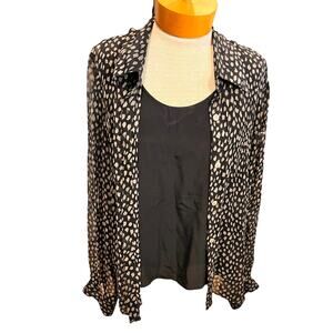Vintage Silk Womens Blouse Animal Print Black Size M/L Fall